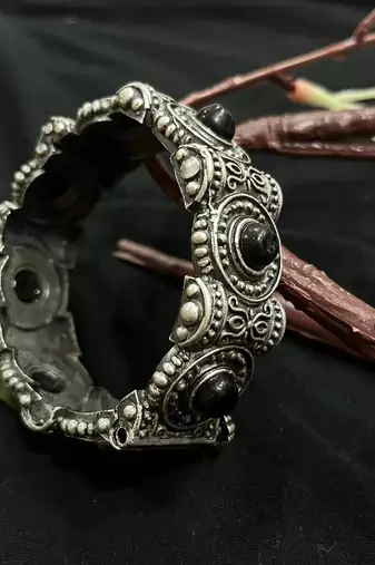 Black polish bracelet oxidised indian ethnic jewelry german silver antique silver kada gift for her