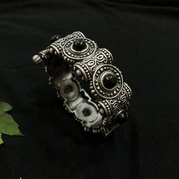 Black polish bracelet oxidised indian ethnic jewelry german silver antique silver kada gift for her 2