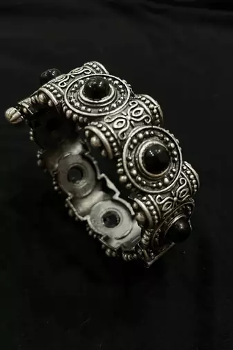 Black polish bracelet oxidised indian ethnic jewelry german silver antique silver kada gift for her