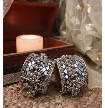Hot selling kada afghani mirror glass bangles, oxidised antique silver bracelet, boho jewelry gift 3
