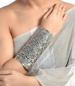 Long handcuff, kada, bracelet, floral embossed, german silver jewelry, indian bangles, tribal jewelry, gifts