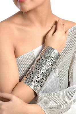 Long handcuff, kada, bracelet, floral embossed, german silver jewelry, indian bangles, tribal jewelry, gifts 2