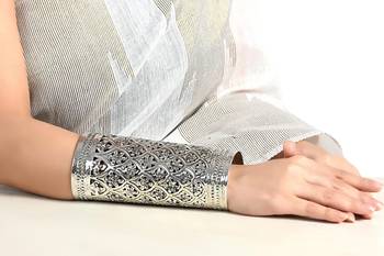 Long handcuff, kada, bracelet, floral embossed, german silver jewelry, indian bangles, tribal jewelry, gifts 3