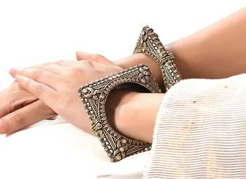 Stone bangle kada, hand bangle, silver oxidised broad kada, antique cuff bracelet, indian jewelery, temple jewelry 1