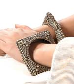 Stone bangle kada, hand bangle, silver oxidised broad kada, antique cuff bracelet, indian jewelery, temple jewelry