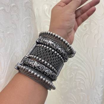 Indian bangle set hand kada silver plated hand kada bracelet antique silver look openable kada 1
