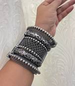Indian bangle set hand kada silver plated hand kada bracelet antique silver look openable kada