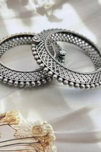 Indian bangle set hand kada silver plated hand kada bracelet antique silver look openable kada