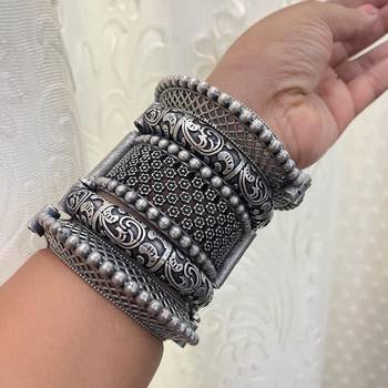 Indian bangle set hand kada silver plated hand kada bracelet antique silver look openable kada 4