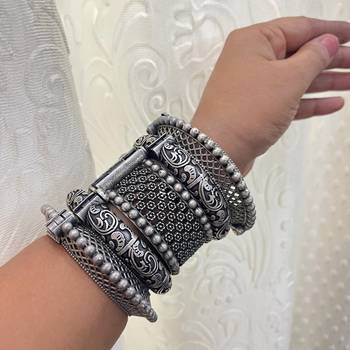 Indian bangle set hand kada silver plated hand kada bracelet antique silver look openable kada 5