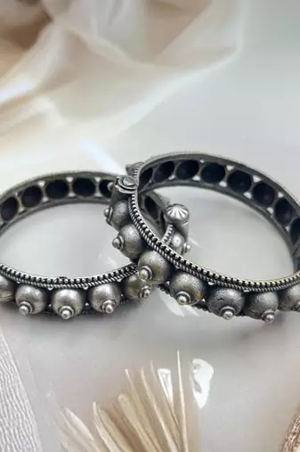 hand kada silver plated antique openable broad bracelet ghunghroo bangle gifts for her