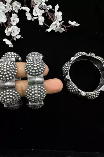 hand kada silver plated antique openable broad bracelet ghunghroo bangle gifts for her