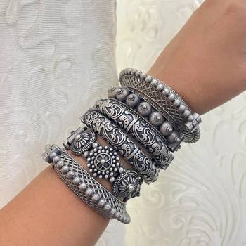 Openable handcrafted silver antique kada bangle set of 6 premium quality 1