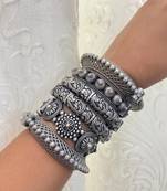 Openable handcrafted silver antique kada bangle set of 6 premium quality
