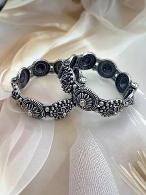 Openable handcrafted silver antique kada bangle set of 6 premium quality 2