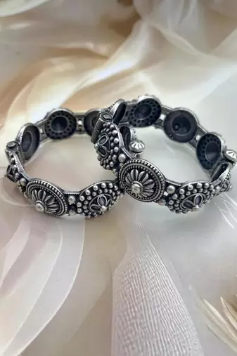 Openable handcrafted silver antique kada bangle set of 6 premium quality