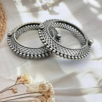 Openable handcrafted silver antique kada bangle set of 6 premium quality 3