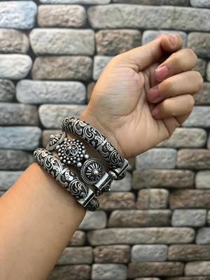 Openable handcrafted silver antique kada bangle set of 6 premium quality 5