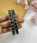Black silver plated bracelet indian stone traditional ethnic jewelry german silver openable kada