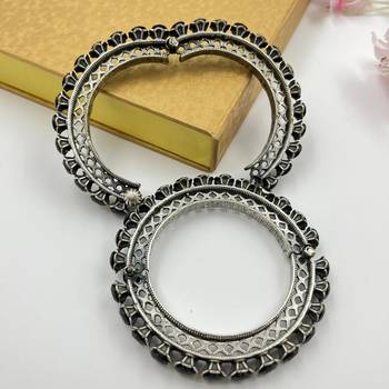 Black silver plated bracelet indian stone traditional ethnic jewelry german silver openable kada 2