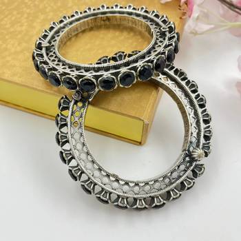Black silver plated bracelet indian stone traditional ethnic jewelry german silver openable kada 3