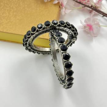 Black silver plated bracelet indian stone traditional ethnic jewelry german silver openable kada 4