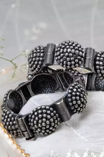 Black polish kada, oxidised indian ethnic jewelry, german silver bracelet, iantique bracelet