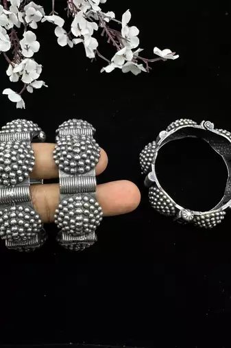 Black polish kada, oxidised indian ethnic jewelry, german silver bracelet, iantique bracelet
