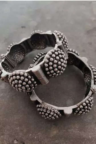 Black polish kada, oxidised indian ethnic jewelry, german silver bracelet, iantique bracelet