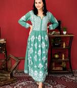 Green handmade modal a-line chikankari kurti