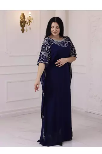 Navy Blue Farasha Kaftan Embroidered Work for Wedding and Party Dress
