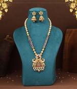Rani & green color matte gold rajwadi temple necklace set