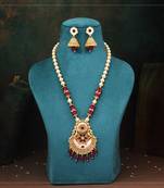 Rani color meena work matte gold rajwadi temple necklace set