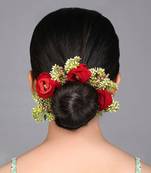 Maroon color rose flower gajra for women hair pin