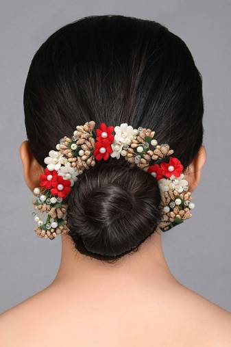 Red & white color flower gajra for women hair pin