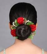 Red color rose flower gajra for women hair pin