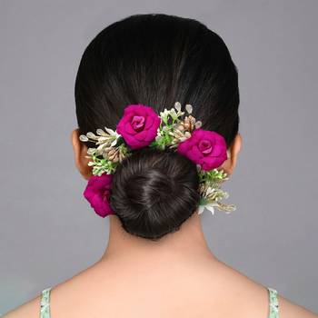 Purple color rose flower gajra for women hair pin 1