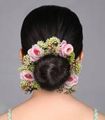 Pink color rose flower gajra for women hair pin