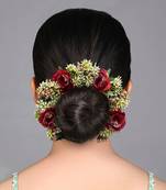 Maroon color rose flower gajra for women hair pin