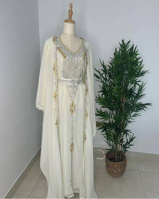 White Zari Embroidered Stone Work Wedding Party Wear Dress 1