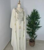White Zari Embroidered Stone Work Wedding Party Wear Dress