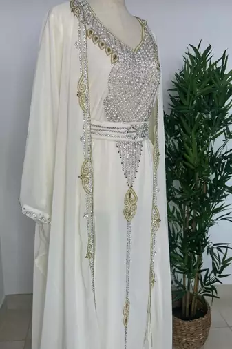 White Zari Embroidered Stone Work Wedding Party Wear Dress
