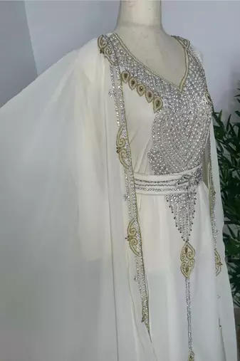 White Zari Embroidered Stone Work Wedding Party Wear Dress