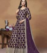 Jacquard embroidered dark purple anarkali salwar suit