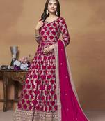Jacquard embroidered crimson anarkali salwar suit