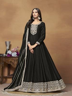Art silk blend black embroidered salwar kameez 1