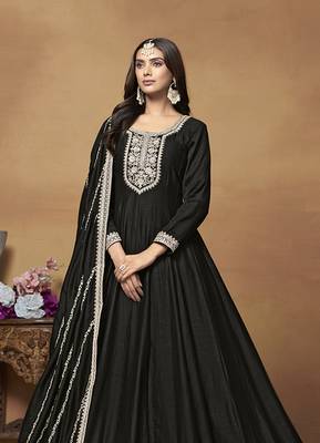 Art silk blend black embroidered salwar kameez 2