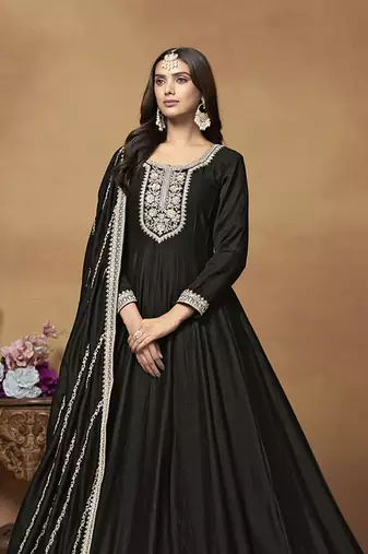 Art silk blend black embroidered salwar kameez