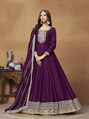 Art silk blend purple embroidered salwar kameez 1