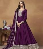 Art silk purple embroidered designer salwar kameez